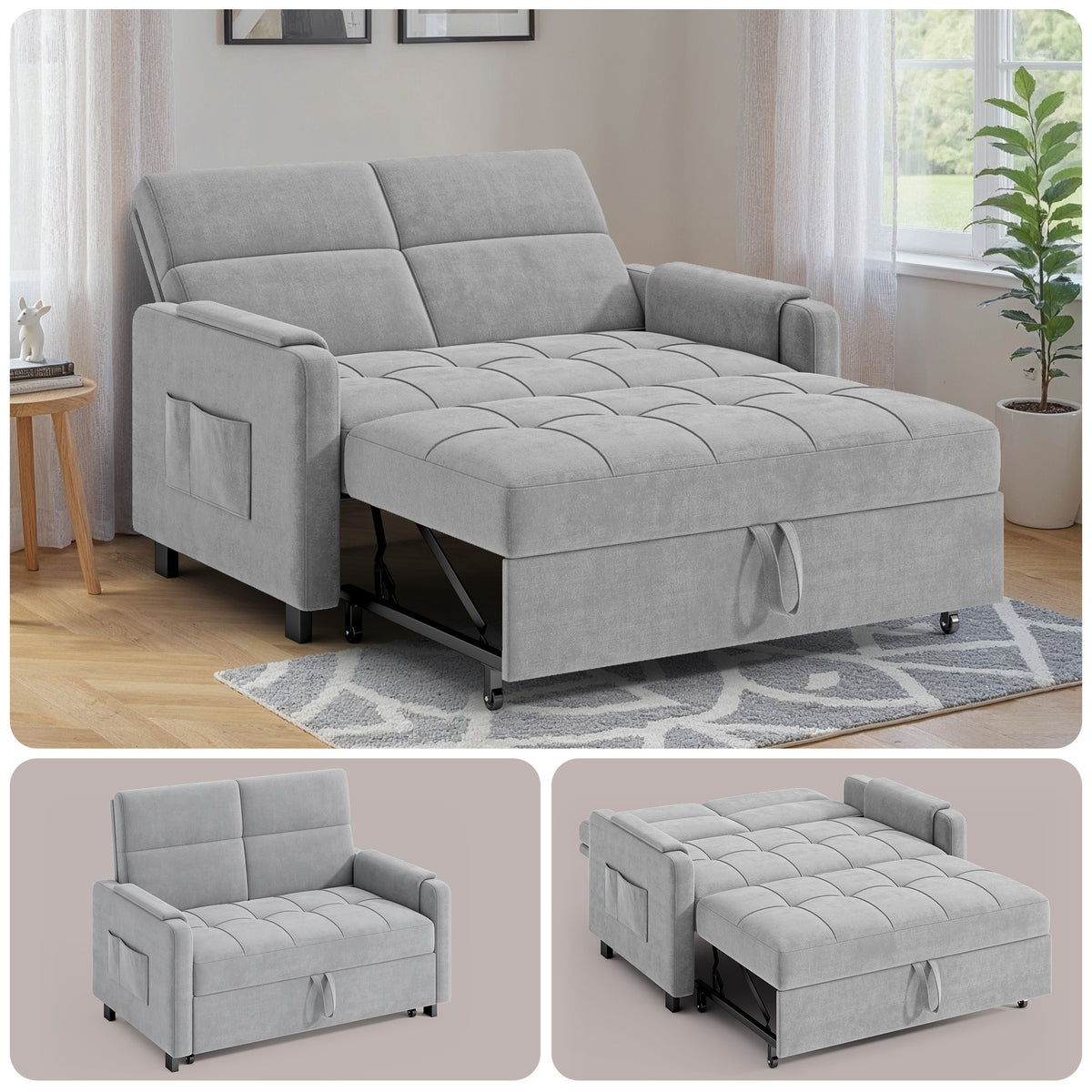 51.2" 3-in-1 Sleeper Sofa Chair Bed with Pull Out Couch – Gizoon