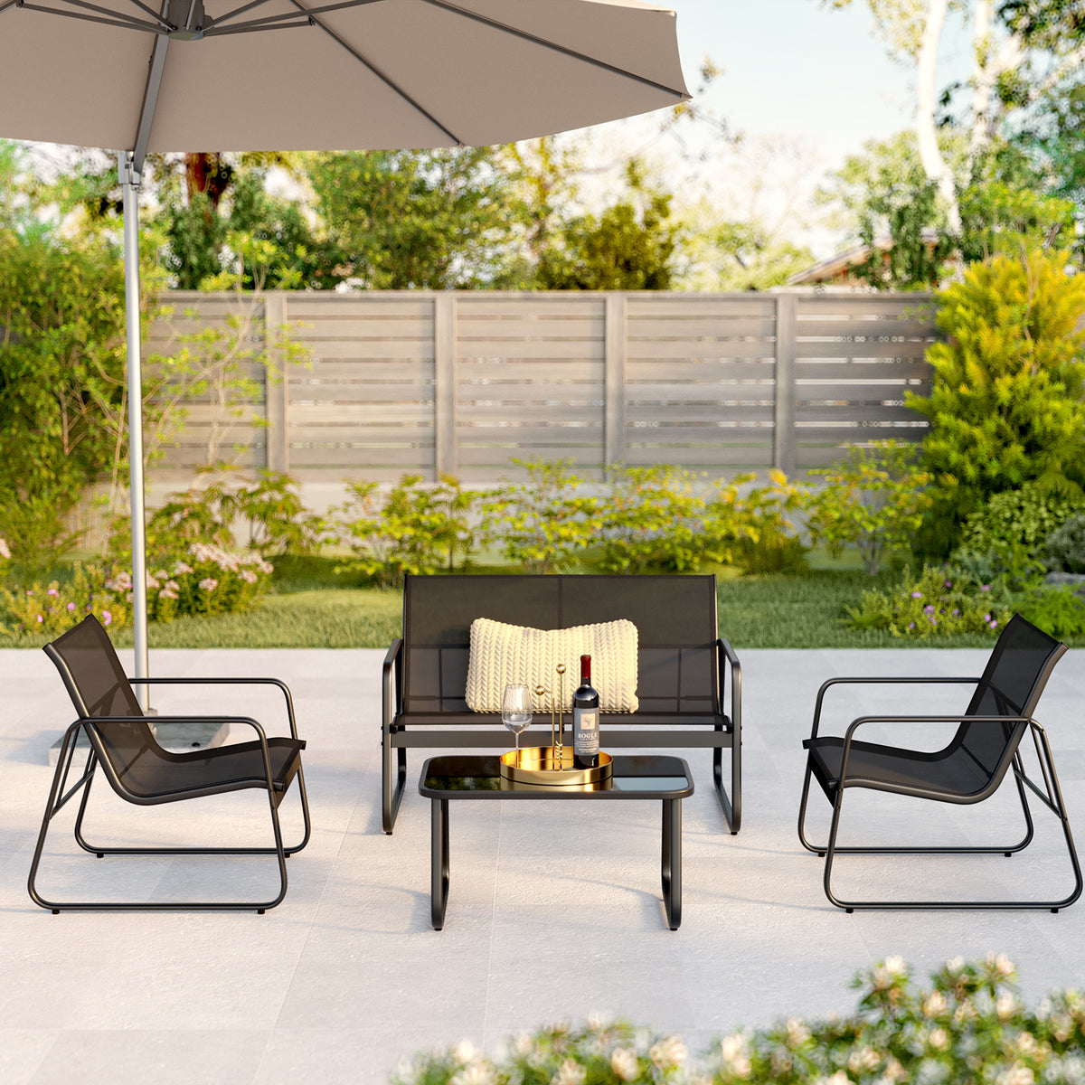 Gizoon 4-Piece Outdoor Wicker Patio Furniture Set, Loveseat and 2 Chai