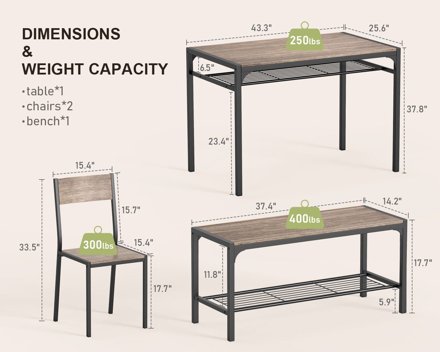 Table and 2 Chairs with Bench – Gizoon