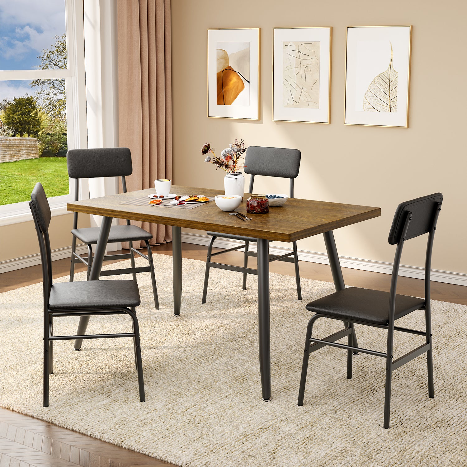 Gizoon Piece Dining Table Set for 4, Modern Metal Wood Kitchen Din