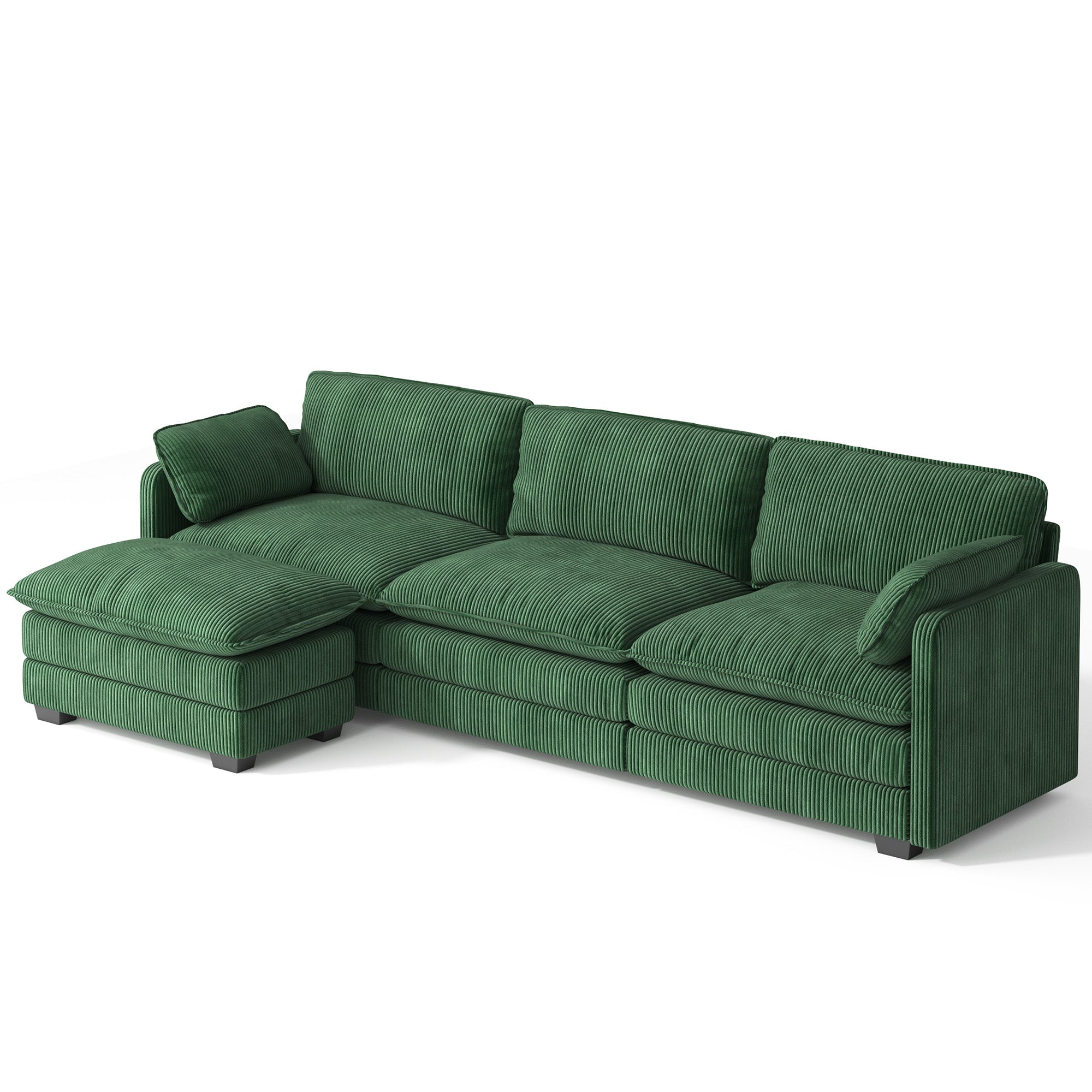 Gizoon 110.2" L Shaped Modern Sofa Modular Sectional Cloud Couch with Movable Ottoman, 3-Seater Comfy Corduroy Deep Seat Sofa with 2 Pillows