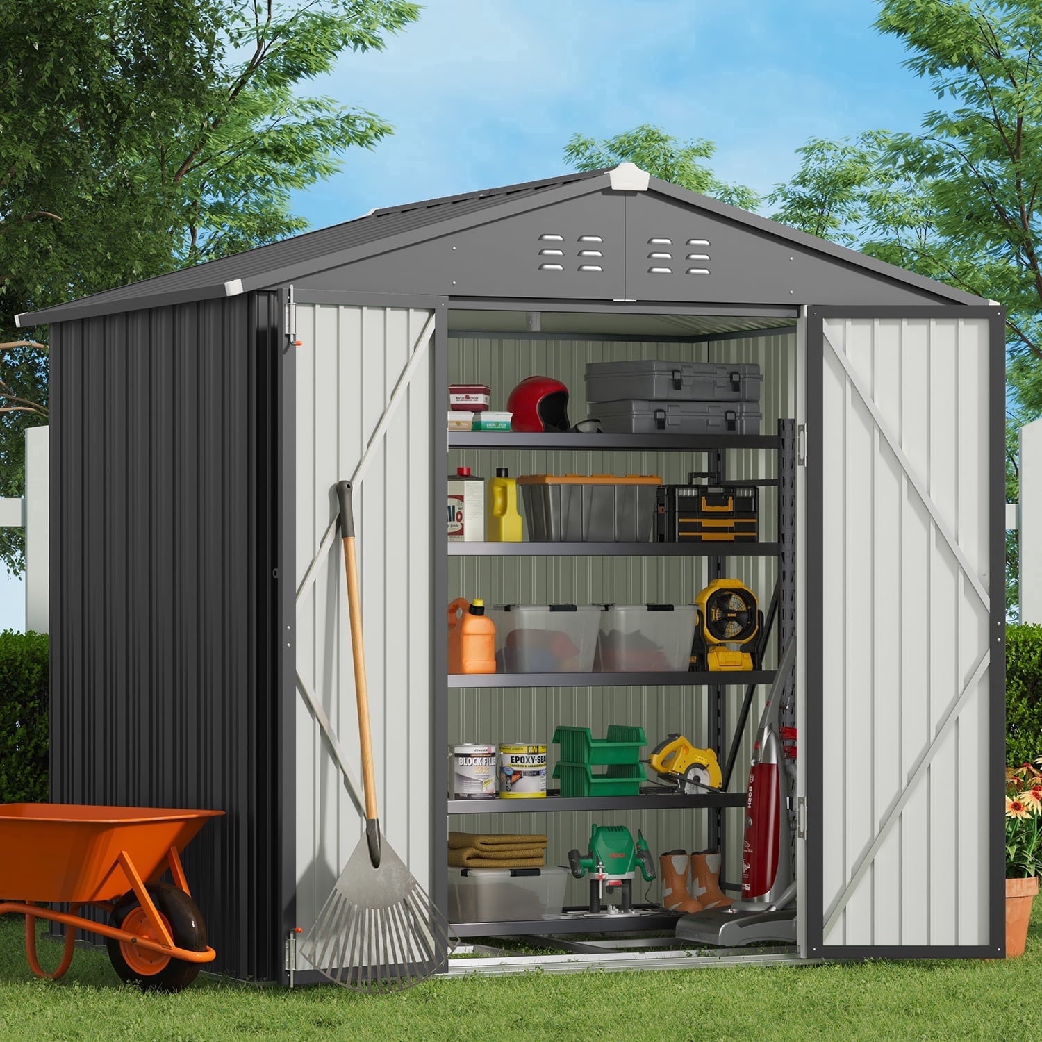Gizoon 8' x 6' Outdoor Storage Metal Shed with Double Lockable Doors,