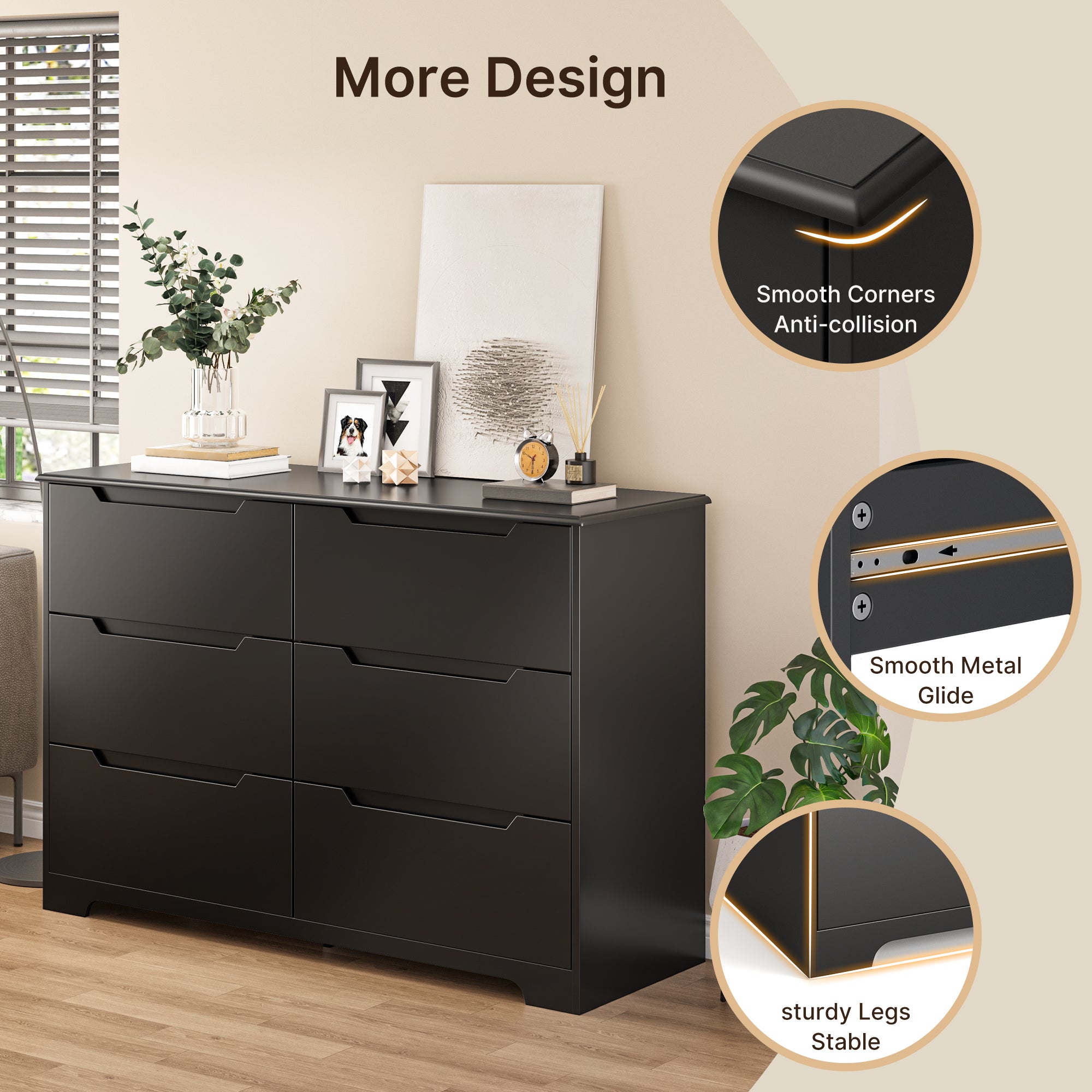 Gizoon 6 Drawer Dresser for Bedroom
