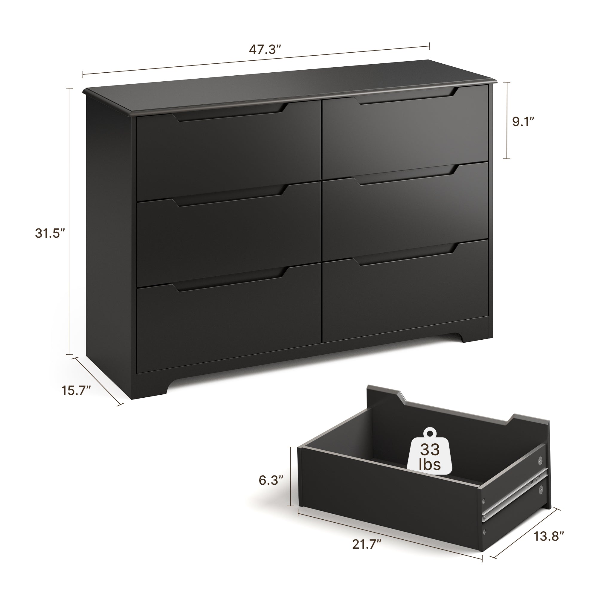 Gizoon 6 Drawer Dresser for Bedroom