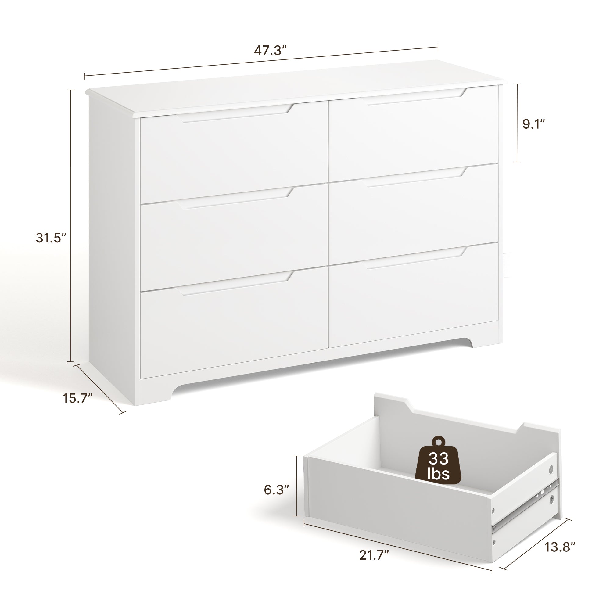 Gizoon 6 Drawer Dresser for Bedroom