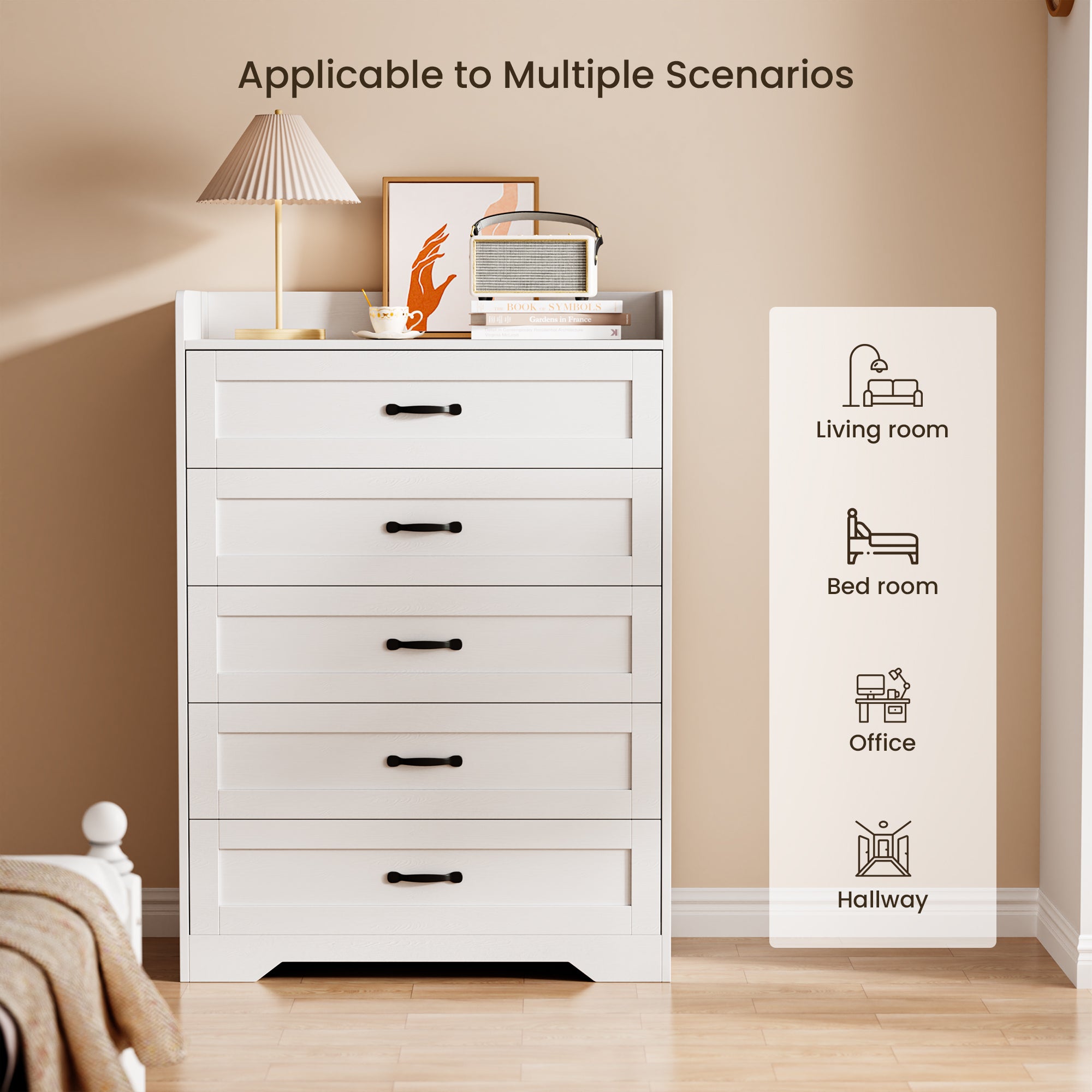 Gizoon 5 Drawers Dresser, 31.5" W Dresser for Bedroom, Chest of Drawers with Large Storage Capacity, Modern 5 Drawer Chest with Smooth Rail, Handles, Anti-tilt Device, for Hallway, Living Room