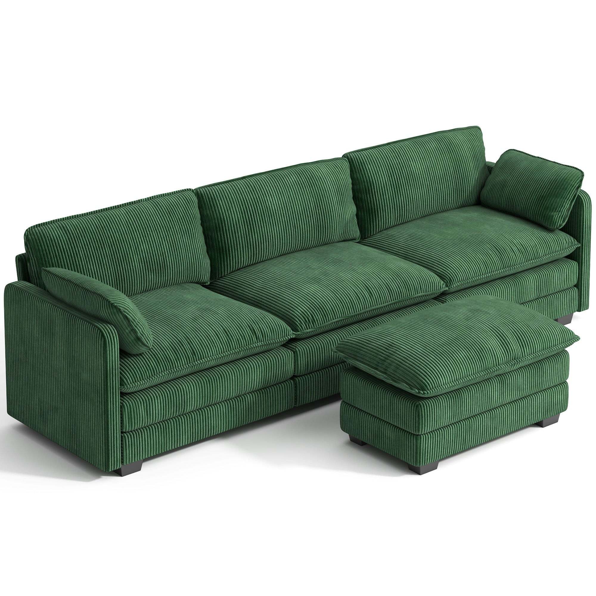 Gizoon 110.2" L Shaped Modern Sofa Modular Sectional Cloud Couch with Movable Ottoman, 3-Seater Comfy Corduroy Deep Seat Sofa with 2 Pillows