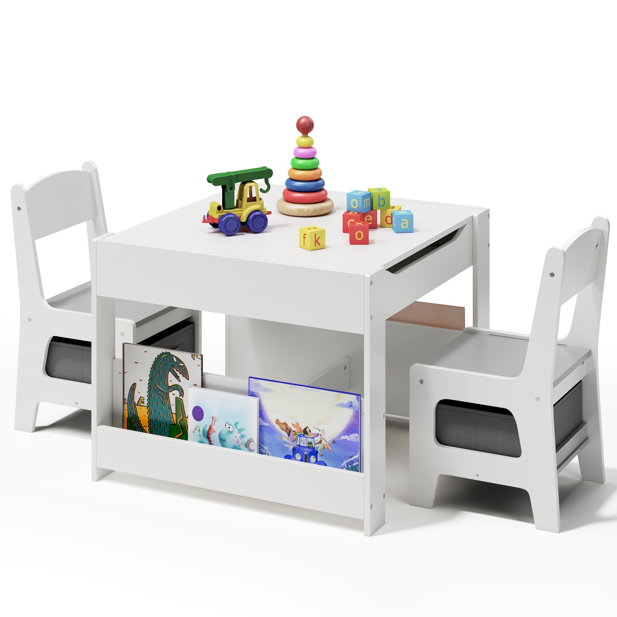 Gizoon 4-in-1 Kids Table and Chair Set with Removable Tabletop Storage for Drawing Playing Studying Eating in Playroom Kids Room
