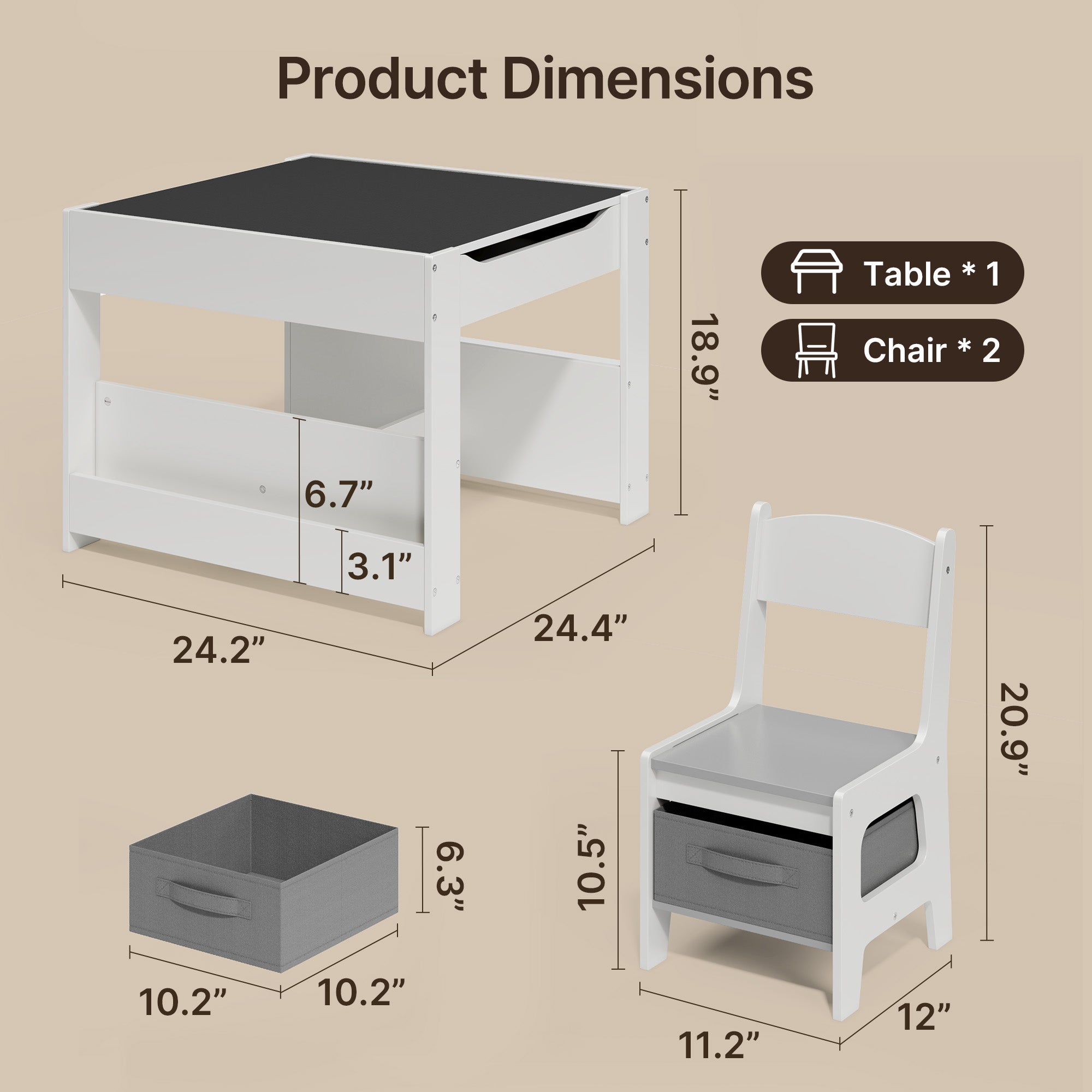 Gizoon 4-in-1 Kids Table and Chair Set with Removable Tabletop Storage for Drawing Playing Studying Eating in Playroom Kids Room