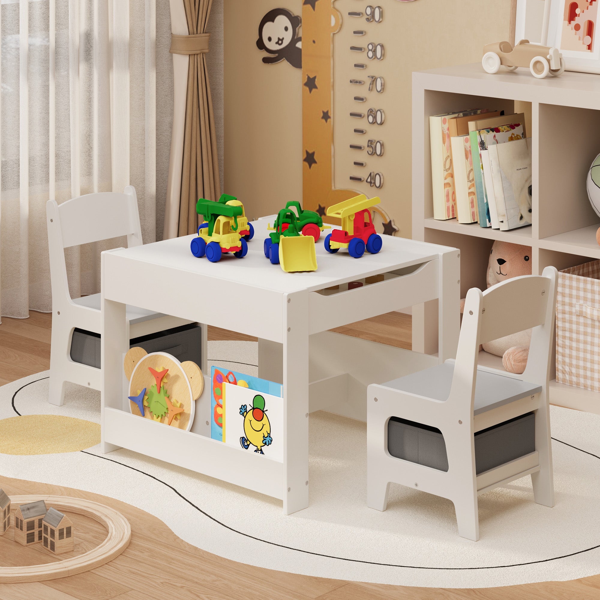 Gizoon 4-in-1 Kids Table and Chair Set with Removable Tabletop Storage for Drawing Playing Studying Eating in Playroom Kids Room