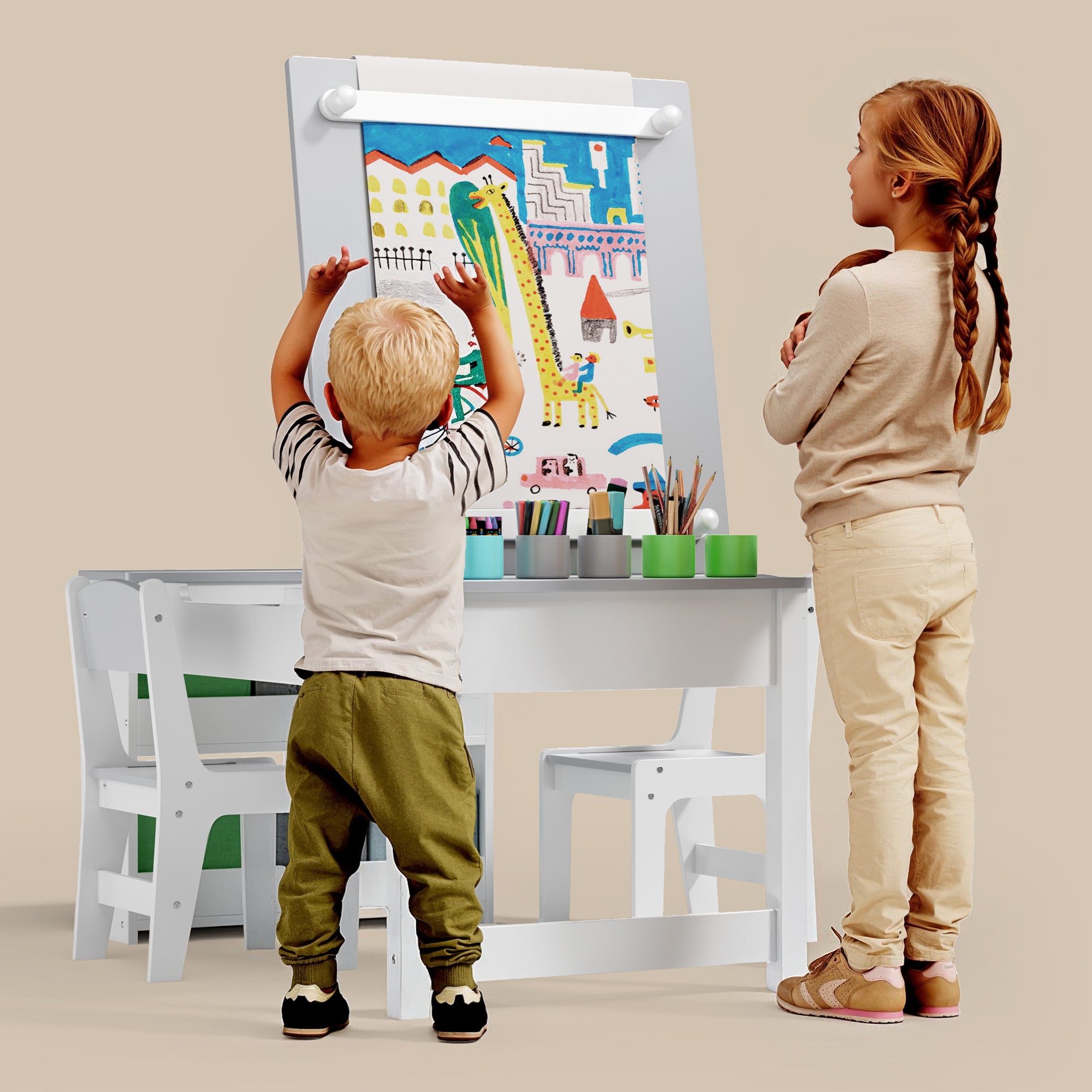 Gizoon Kids Art Table and Chairs with Removable Tabletop Storage,Toddler Craft Table and Chair Set for Drawing Studying Playing Wooden Kid Acitivity Table in Playroom