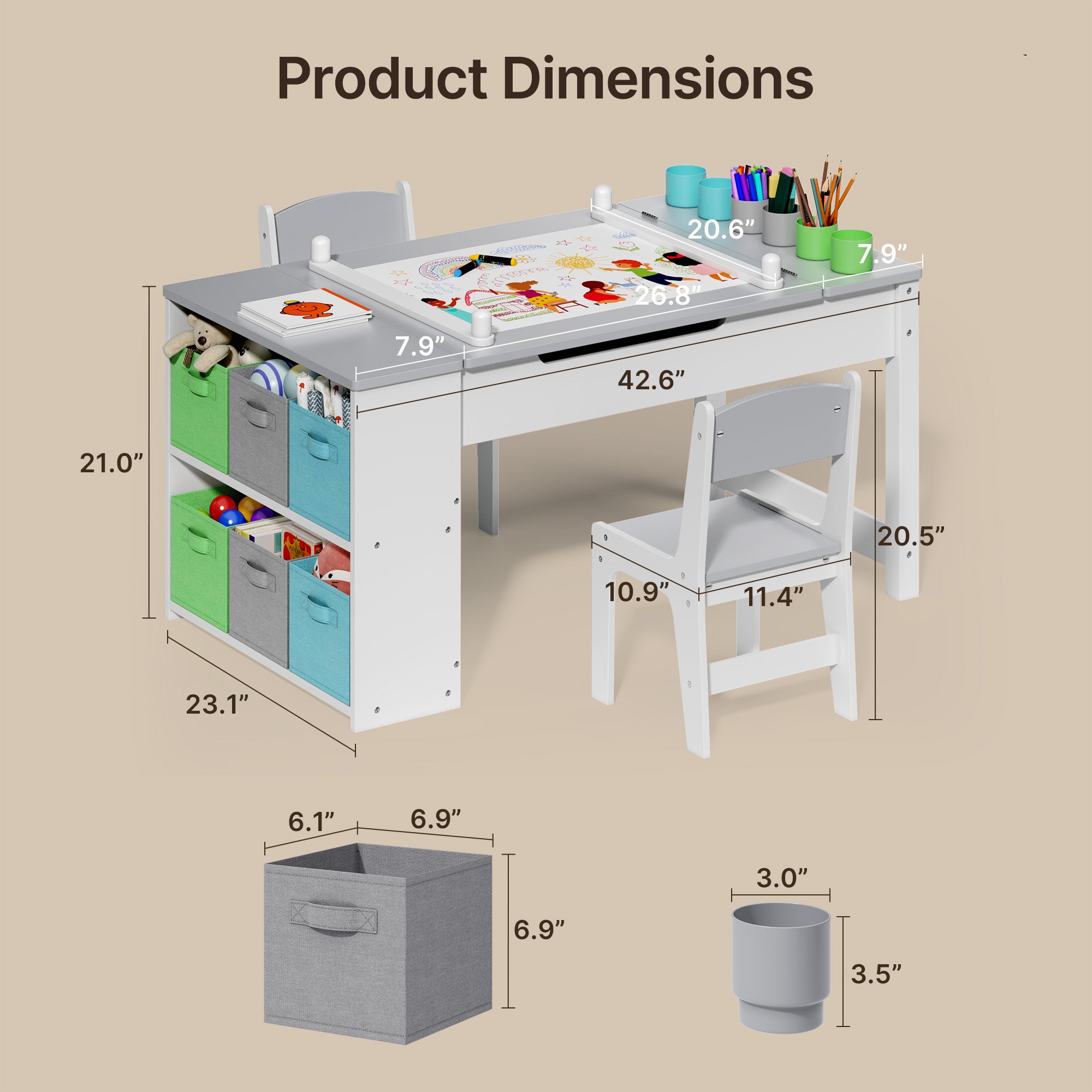 Gizoon Kids Art Table and Chairs with Removable Tabletop Storage,Toddler Craft Table and Chair Set for Drawing Studying Playing Wooden Kid Acitivity Table in Playroom