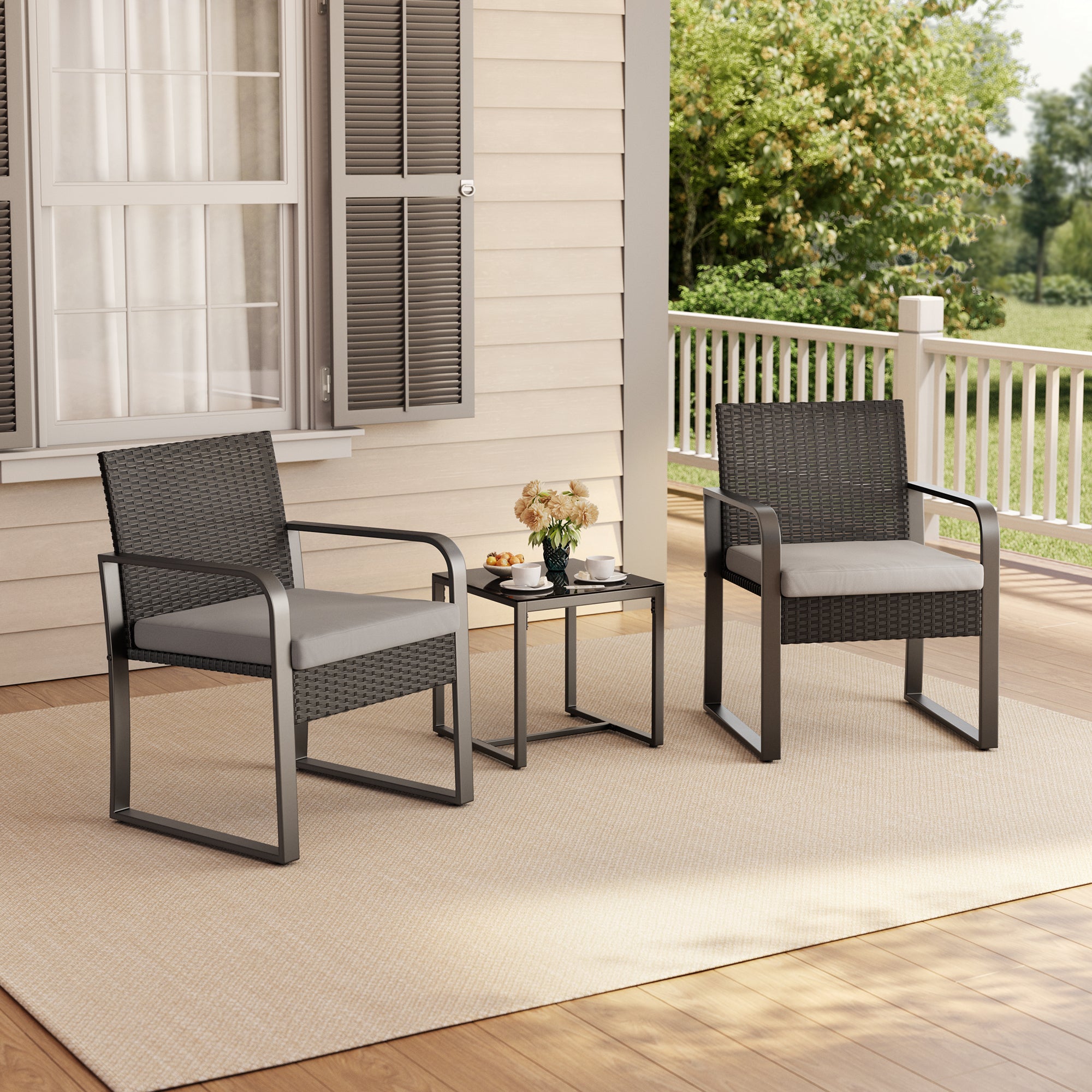 Gizoon 3 Piece Patio Bistro Set, Outdoor Wicker Furniture Sets, Modern Rattan Chair Conversation Sets with Coffee Table, for Yard, Garden, Balcony, Poolside