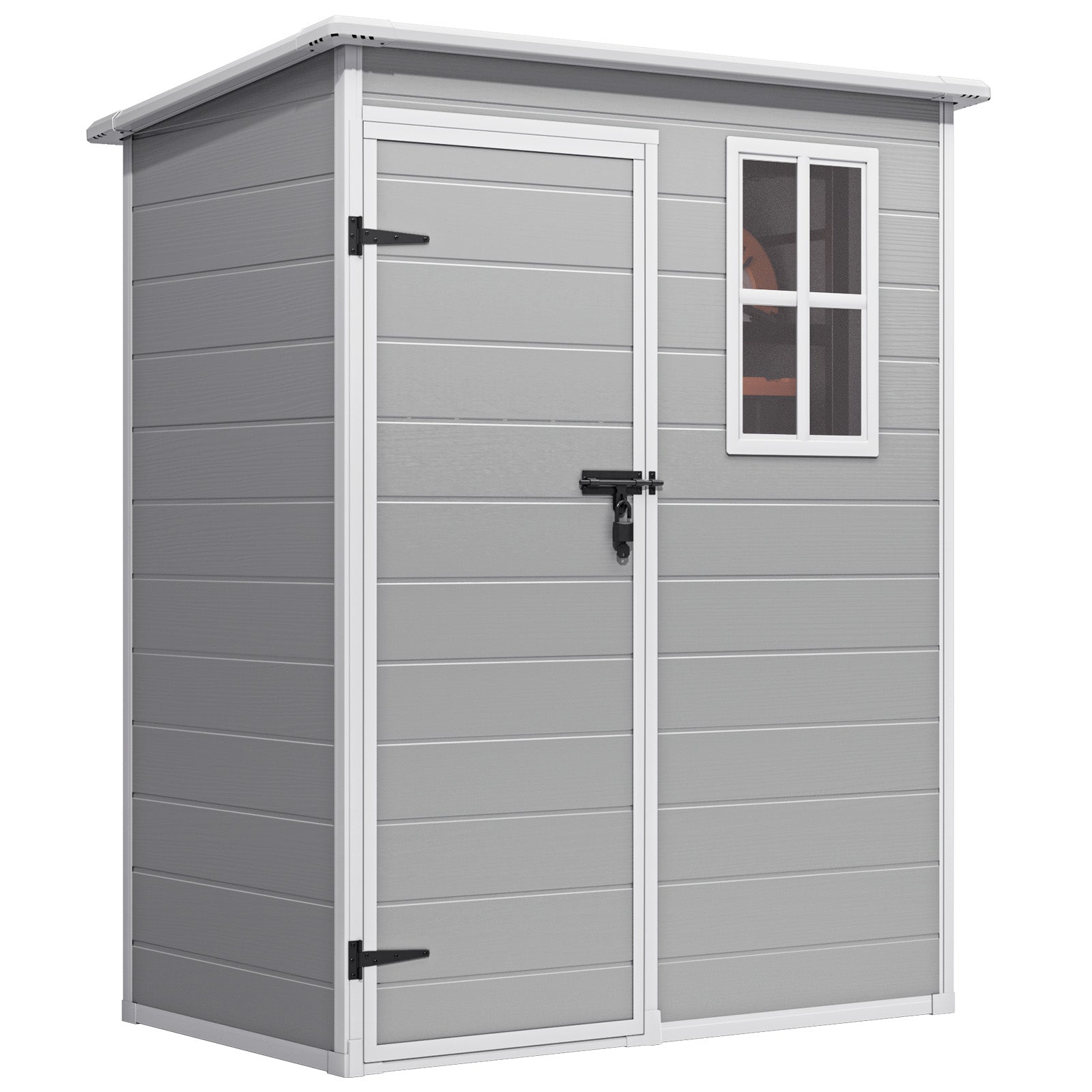 Gizoon 5X3 FT Resin Outdoor Storage Shed, Plastic Garden Sheds with Floor to Store Patio Furniture, Gardening Tools, Outside Patio Storage House with Lockable Door for Backyard, Lawn, Grey