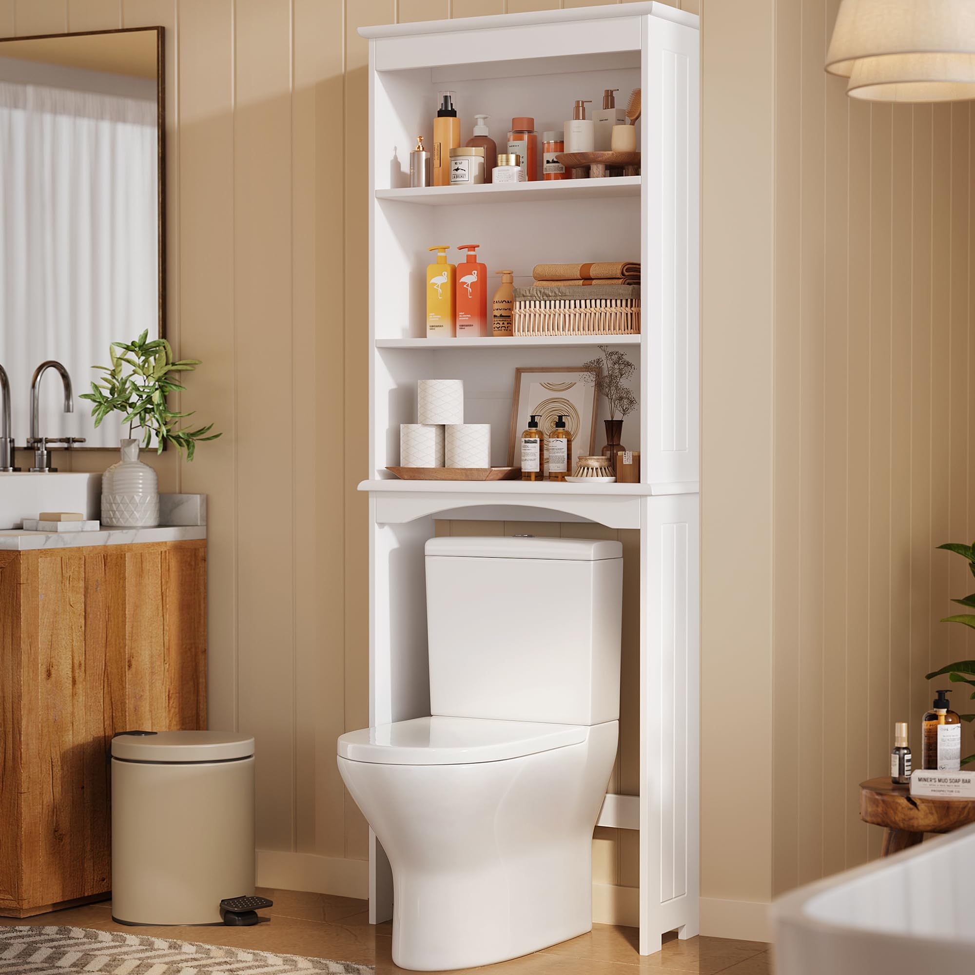 Gizoon Over The Toilet Storage Cabinet, Over Toilet Bathroom Organizer, Bathroom Storage Cabinet with Adjustable Shelf, Anti-Tip Device, Freestanding Space Saver Over The Toilet Shelf