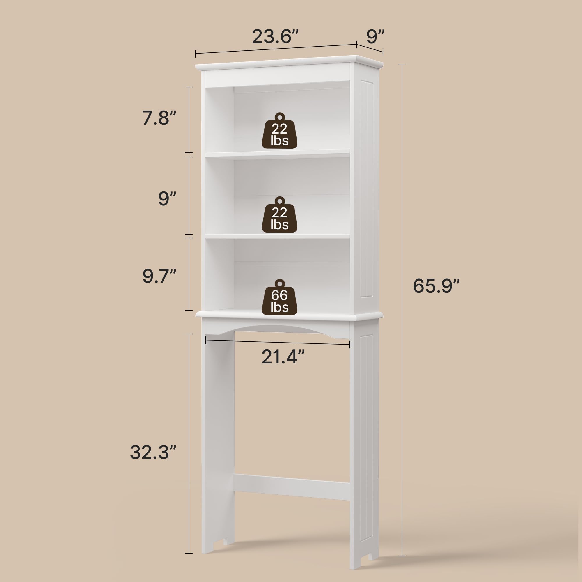 Gizoon Over The Toilet Storage Cabinet, Over Toilet Bathroom Organizer, Bathroom Storage Cabinet with Adjustable Shelf, Anti-Tip Device, Freestanding Space Saver Over The Toilet Shelf