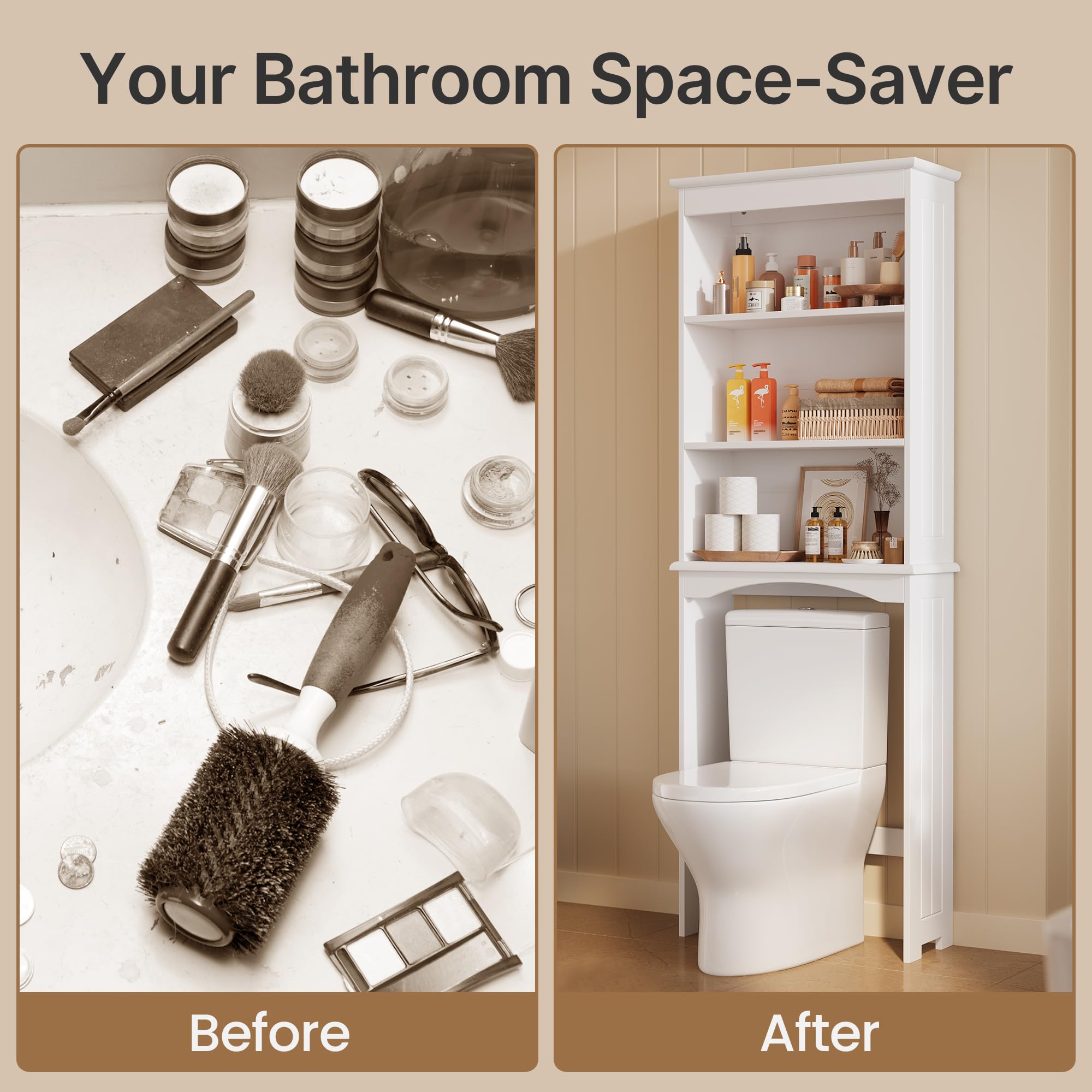 Gizoon Over The Toilet Storage Cabinet, Over Toilet Bathroom Organizer, Bathroom Storage Cabinet with Adjustable Shelf, Anti-Tip Device, Freestanding Space Saver Over The Toilet Shelf