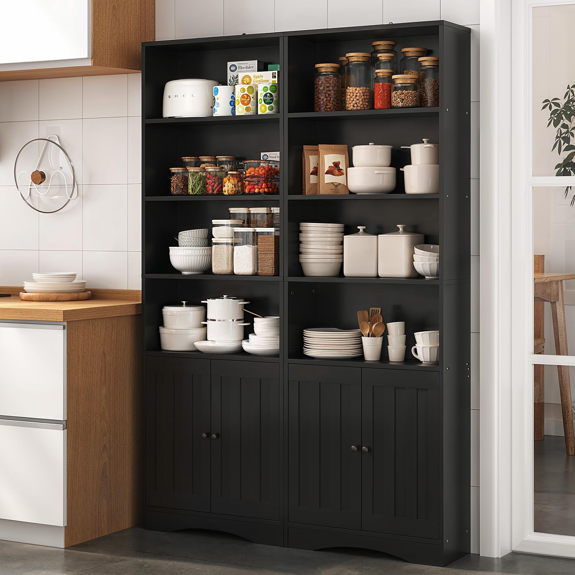 Gizoon Bookshelves and Bookcases with Doors, 6-Shelf Bookcase, Floor Standing Display Storage Shelves, 71” Tall Bookcase, with Adjustable Shelves, for Home, Office, Living Room, Bedroom