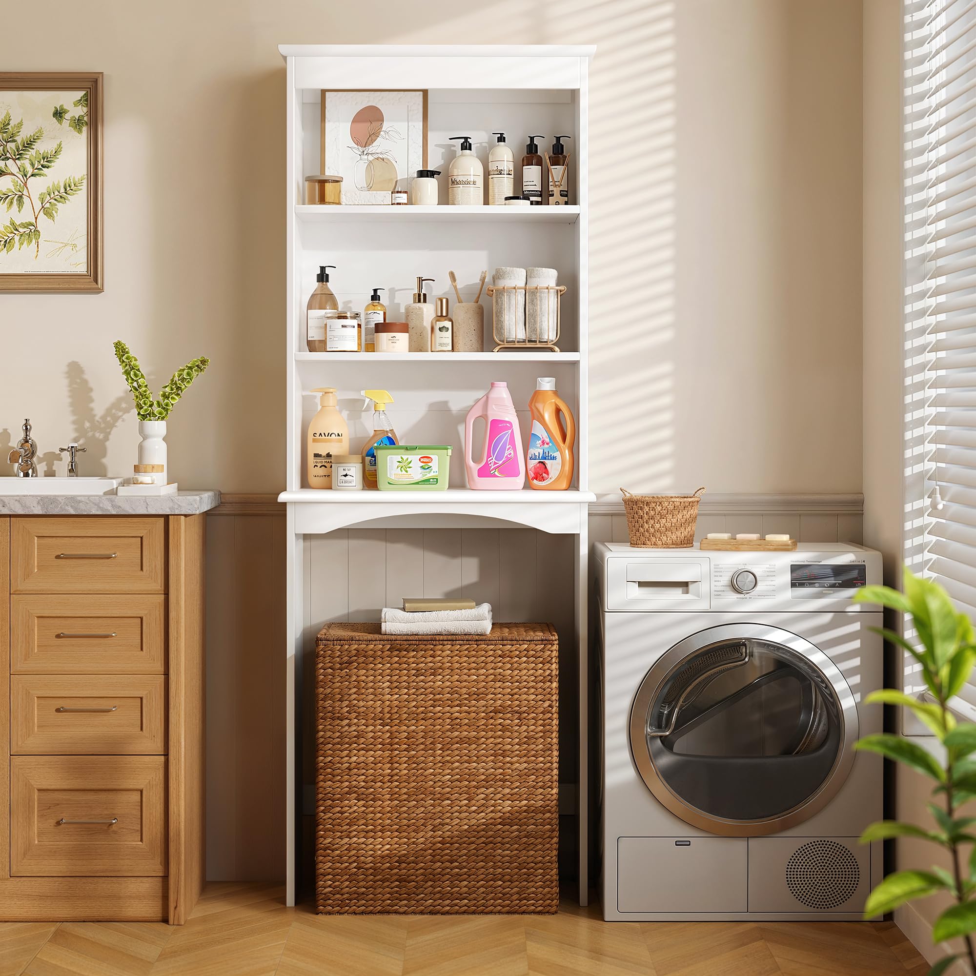 Gizoon Over The Toilet Storage Cabinet, Over Toilet Bathroom Organizer, Bathroom Storage Cabinet with Adjustable Shelf, Anti-Tip Device, Freestanding Space Saver Over The Toilet Shelf