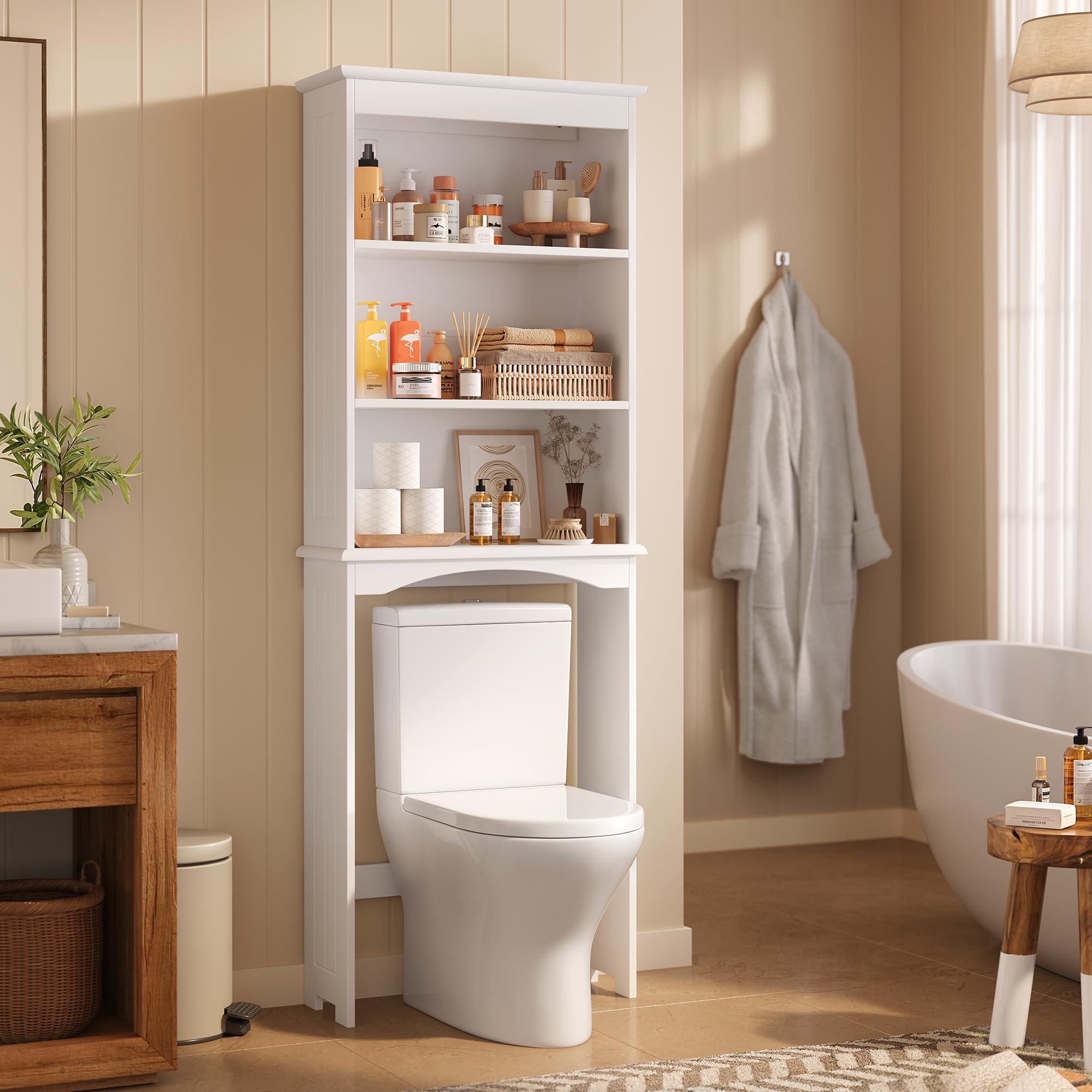 Gizoon Over The Toilet Storage Cabinet, Over Toilet Bathroom Organizer, Bathroom Storage Cabinet with Adjustable Shelf, Anti-Tip Device, Freestanding Space Saver Over The Toilet Shelf